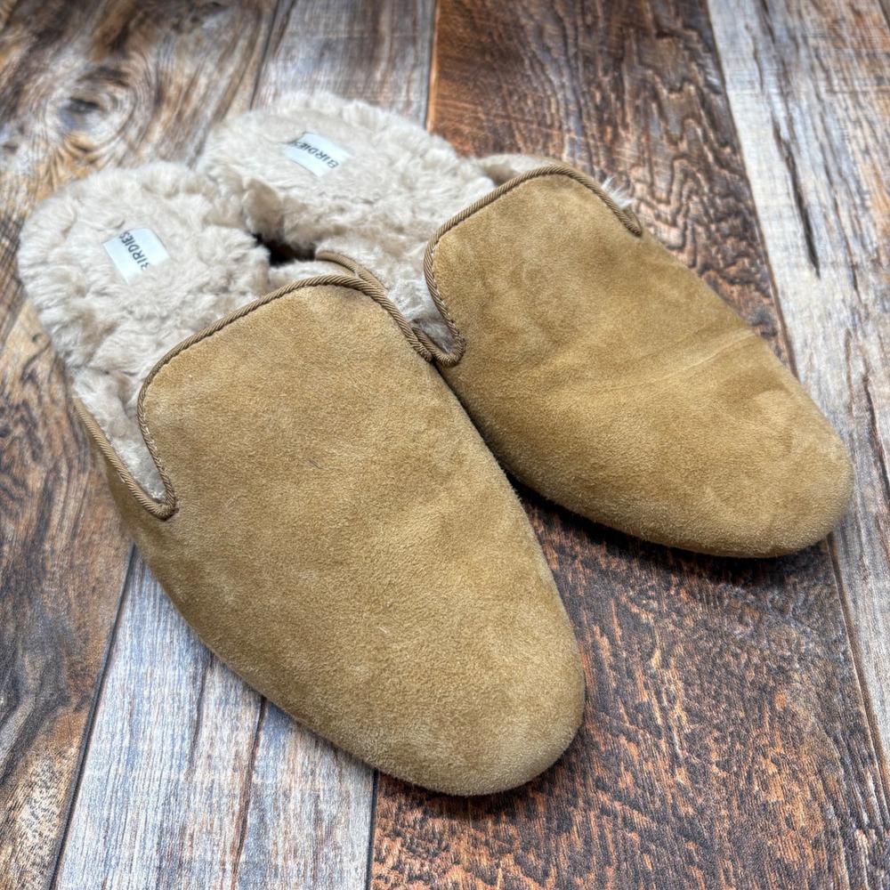 Birdies The Phoebe Tan Suede Faux Fur Lined Mule Slippers Womens 7.5